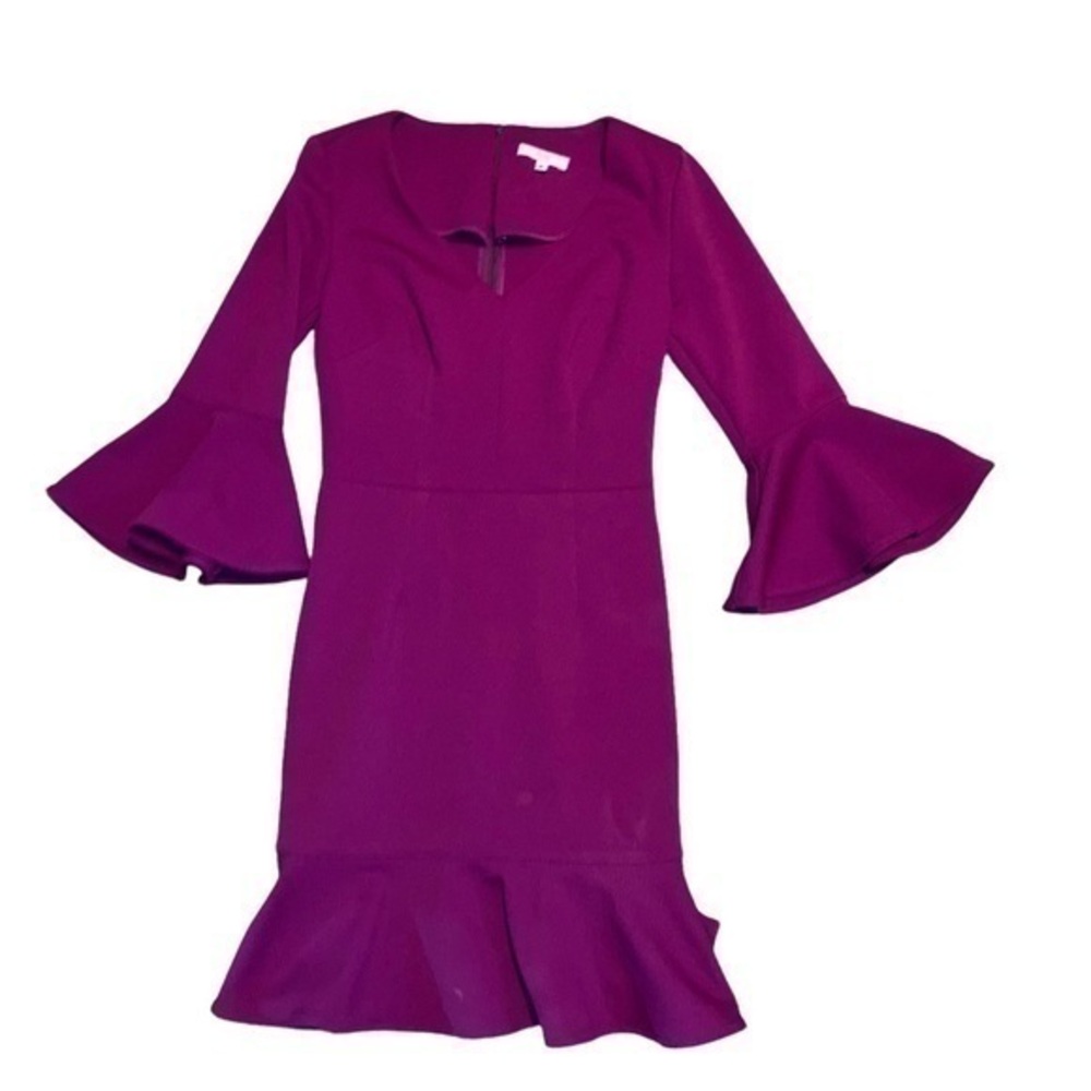 Trina Turk purple bell sleeve ruffle dress